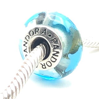 PANDORA Blue Stars S925 ALE Sterling Silver Charm Murano Glass Bead 790905 - Retired