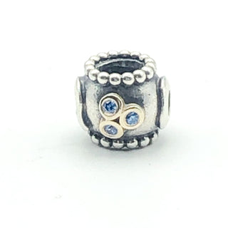PANDORA Dad 925 ALE Sterling Silver And 14K Gold Charm Dad Bead With Blue Zirconia 790586CZB - Retired