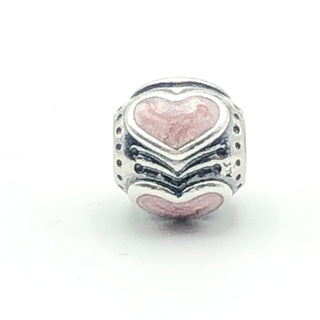 PANDORA Rose Enamel Hearts S925 ALE Sterling Silver Charm Pink Rose Enamel Heart Bead 790591EN28 - Retired