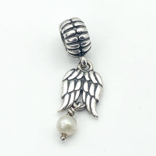 PANDORA Guardian Angel S925 ALE Sterling Silver Dangle Charm Bead With White Freshwater Pearl 790975P - Retired
