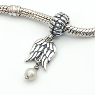 PANDORA Guardian Angel S925 ALE Sterling Silver Dangle Charm Bead With White Freshwater Pearl 790975P - Retired