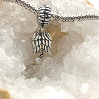 PANDORA Guardian Angel S925 ALE Sterling Silver Dangle Charm Bead With White Freshwater Pearl 790975P - Retired