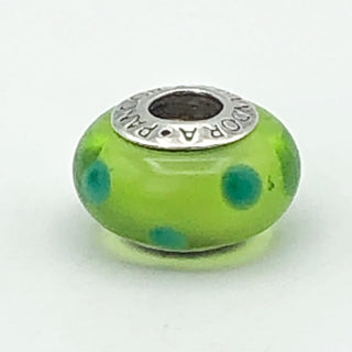PANDORA Green Polka Dots S925 ALE Sterling Silver Charm Murano Glass Bead 790613 - Retired