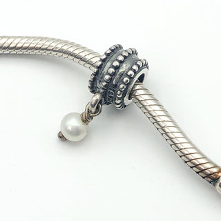 PANDORA Beveled Pearl Sterling Silver Dangle Charm