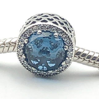 PANDORA Radiant Hearts With Moonlight Blue Crystal 925 ALE Sterling Silver Charm With Clear Cubic Zirconia - 791725NMB