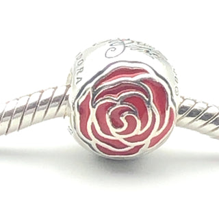 PANDORA Disney Belle&#39;s Enchanted Rose 925 ALE Sterling Silver Charm With Red Enamel 791575EN09 - Retired