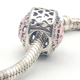 PANDORA Radiant Hearts With Blush Pink Crystal 925 ALE Sterling Silver Charm With Clear Cubic Zirconia 791725NBP - Retired