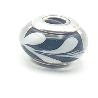 PANDORA Black And White Swirl 925 ALE Sterling Silver Charm Murano Glass Bead 790676 - Retired