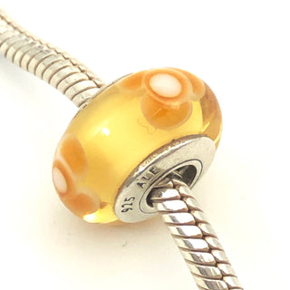 PANDORA Yellow Flowers For You 925 ALE Sterling Silver Murano Glass Charm Bead 790645 - Retired