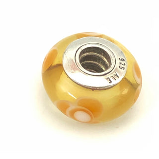 PANDORA Yellow Flowers For You 925 ALE Sterling Silver Murano Glass Charm Bead 790645 - Retired