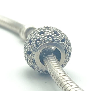 PANDORA Shimmering Lace 925 ALE Sterling Silver Charm Openworks Bead With Clear Pavé Cubic Zirconia 791284CZ - Retired