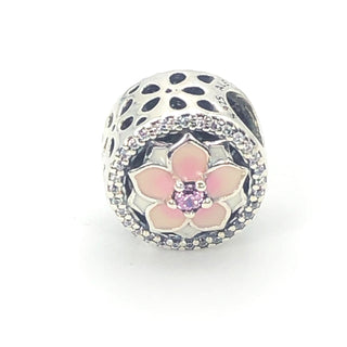 Pandora Magnolia Bloom Sterling Silver Charm With Pink CZ