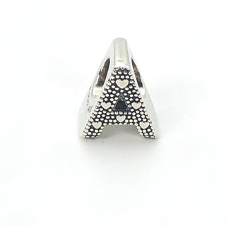 PANDORA Open Letter A S925 ALE Sterling Silver Alphabet Charm With Heart Pattern - 797455