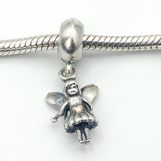 PANDORA Fairy S925 ALE Sterling Silver And 14K Gold Dangle Charm Bead 791032 - Retired