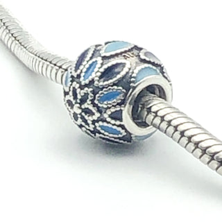 PANDORA Cathedral Rose S925 ALE Sterling Silver Charm Designer Bead With Blue Enamel 791374ENMX - Retired
