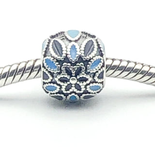 PANDORA Cathedral Rose S925 ALE Sterling Silver Charm Designer Bead With Blue Enamel 791374ENMX - Retired
