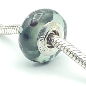 Pandora Retired Black Bubbles Murano Glass Sterling Silver Charm Bead