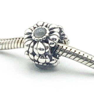 PANDORA June Birthday Blooms S925 ALE Sterling Silver Charm Bead With Grey Moonstone 790580MSG - Retired