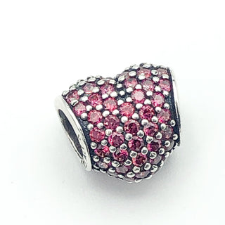 PANDORA Pave Heart S925 ALE Sterling Silver Charm Bead With Red Zirconia 791052CZR - Retired