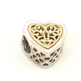 PANDORA Locked Hearts S925 ALE Sterling Silver And 14K Gold Heart Charm Bead 791740 - Retired