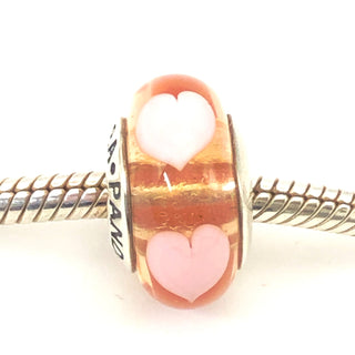 PANDORA Rose with Pink Hearts 925 ALE Sterling Silver Murano Glass Charm Bead