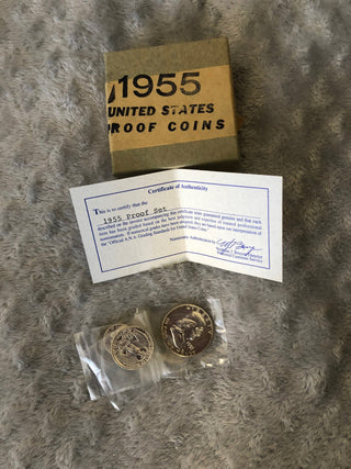 1955 U.S. Proof Set in Original Packaging With Three Silver Coins Including Silver Franklin Half Dollar