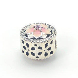 Pandora Magnolia Bloom Sterling Silver Charm With Pink CZ