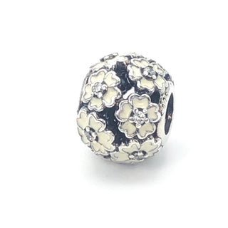 PANDORA Primrose Meadow Sterling Silver Openworks Charm With White Enamel And Zirconia