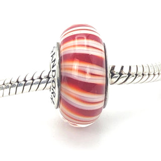 Pandora Red Candy Stripes Sterling Silver Murano Glass Charm