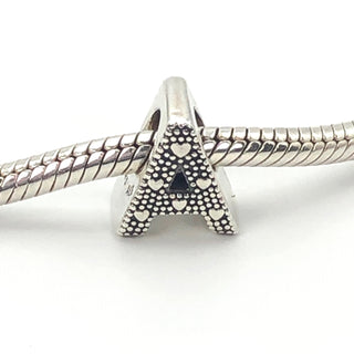 PANDORA Open Letter A S925 ALE Sterling Silver Alphabet Charm With Heart Pattern - 797455