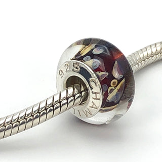 CHAMILIA Brown & Red 925 Sterling Silver Murano Glass Charm Bead