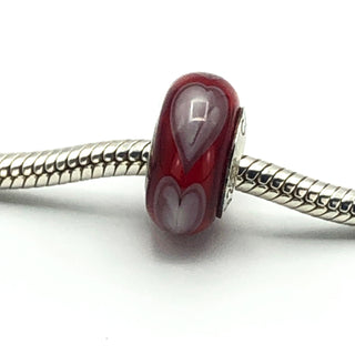 CHAMILIA Red Row of Hearts Murano Glass Sterling Silver Charm Bead OB-198