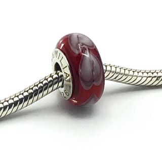 CHAMILIA Red Row of Hearts Murano Glass Sterling Silver Charm Bead OB-198