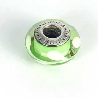 PANDORA Green Swirl MURANO Glass BEAD - 790672 Sterling Silver Retired