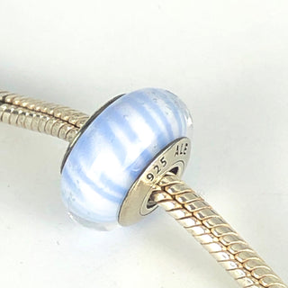 PANDORA Light Blue Candy Stripes Murano Glass & Sterling Silver Charm Bead #790684