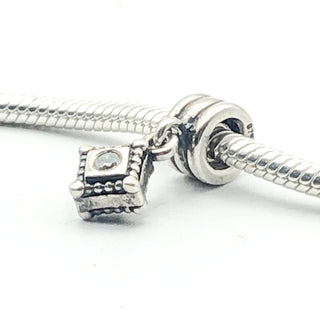 PANDORA Hanging Diamond Shape CZ 925 ALE Sterling Silver Dangle Charm With Clear Zirconia Bead 790254CZ - Retired