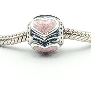 PANDORA Rose Enamel Hearts S925 ALE Sterling Silver Charm Pink Rose Enamel Heart Bead 790591EN28 - Retired