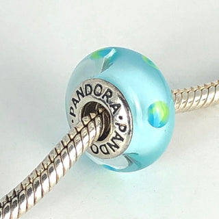 PANDORA Teal Polka Dots MURANO Glass 925 ALE Sterling Silver Charm Bead 790605 - Retired