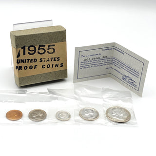 1955 U.S. Proof Set in Original Packaging With Three Silver Coins Including Silver Franklin Half Dollar