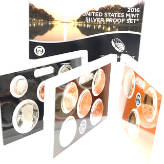 2016-S U.S. Mint Silver Proof Set/Five America the Beautiful Silver Quarters/Presidential 1 Dollar Coin Proof Set