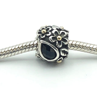 PANDORA Dew Drops on Flowers Diamond, Black Onyx, 14K Gold And Silver Charm