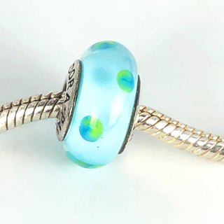 PANDORA Teal Polka Dots MURANO Glass 925 ALE Sterling Silver Charm Bead 790605 - Retired