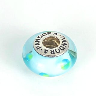 PANDORA Teal Polka Dots MURANO Glass 925 ALE Sterling Silver Charm Bead 790605 - Retired