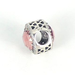 PANDORA Radiant Hearts With Blush Pink Crystal 925 ALE Sterling Silver Charm With Clear Cubic Zirconia 791725NBP - Retired