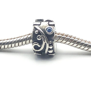 PANDORA Blue Tendril 925 ALE Sterling Silver Clip With Blue Cubic Zirconia Charm Bead 790380BCZ - Retired