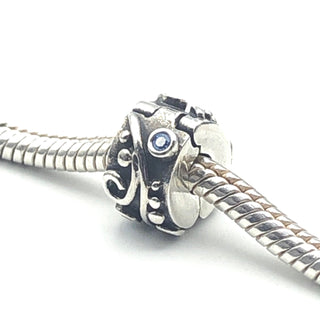 PANDORA Blue Tendril 925 ALE Sterling Silver Clip With Blue Cubic Zirconia Charm Bead 790380BCZ - Retired