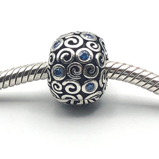 PANDORA Abstract SWIRLS Blue Cubic Zirconia Sterling Silver Clip CHARM Bead 790962CZB - Retired