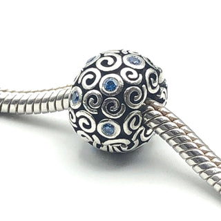 PANDORA Abstract SWIRLS Blue Cubic Zirconia Sterling Silver Clip CHARM Bead 790962CZB - Retired