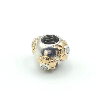 PANDORA Raised Flower Sterling Silver And 14K Gold Charm With Clear Zirconia