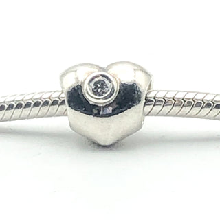 PANDORA Heart Charm 925 ALE Sterling Silver Heart Charm With Clear Zirconia 790134CZ - Retired